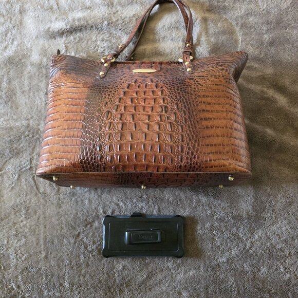Brahmin Medium Asher Toasted Melbourne Croc Embossed Tote Leather Bag - Picture 16 of 16